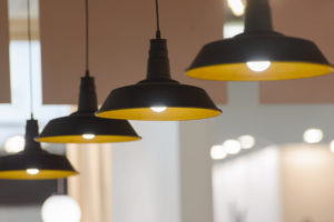 four hanging lamps with LED light bulbs